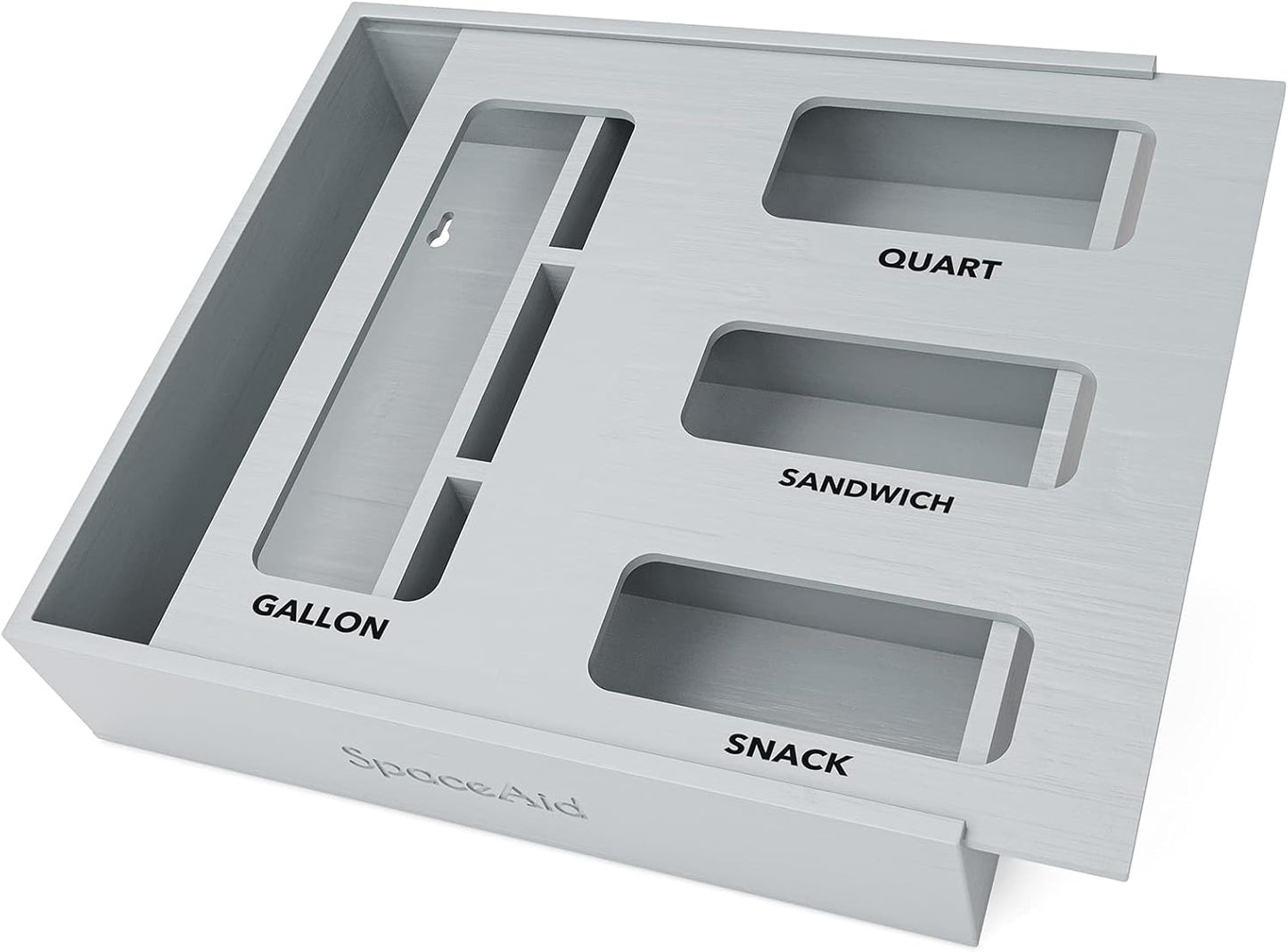 SpaceAid Bamboo Food Storage Bag Organizer with Labels – 4 Slot Drawer Box