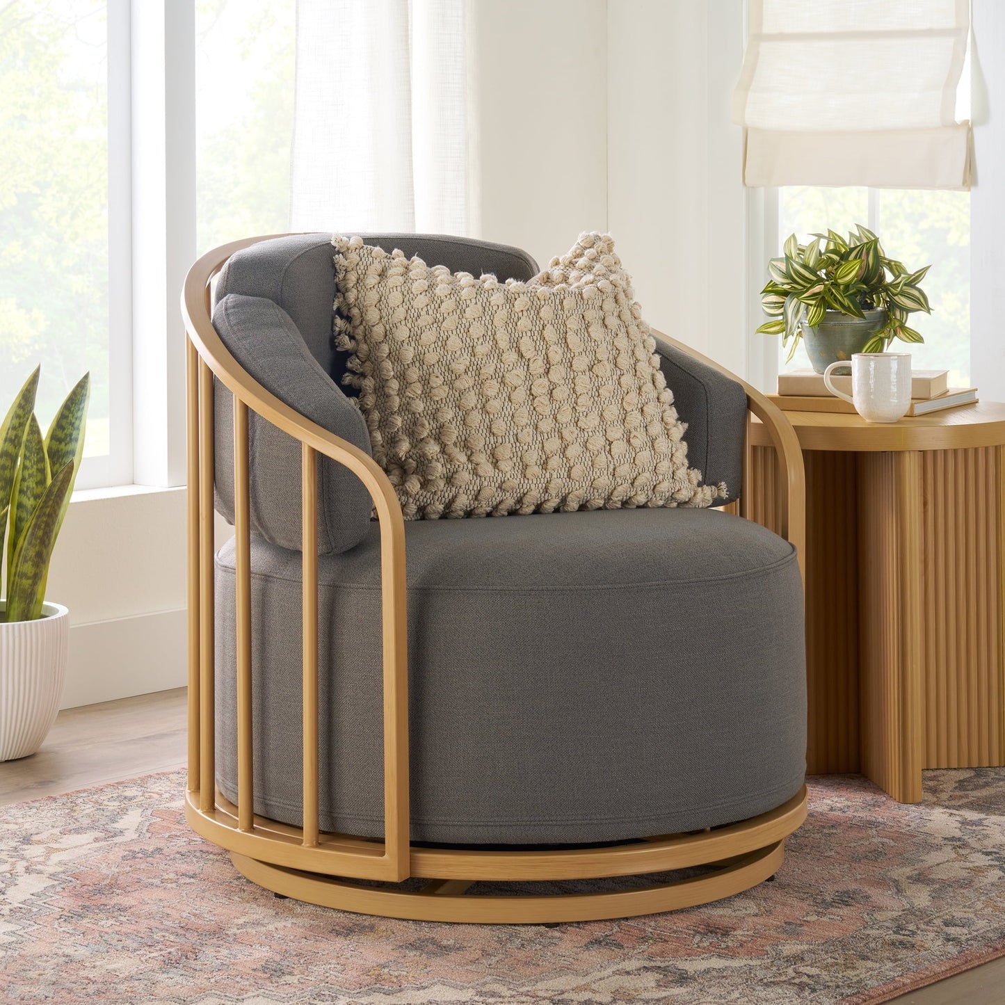 Better Homes & Gardens Lillian Swivel Birdcage Accent Chair, Cream Linen
