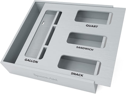 SpaceAid Bamboo Food Storage Bag Organizer with Labels – 4 Slot Drawer Box