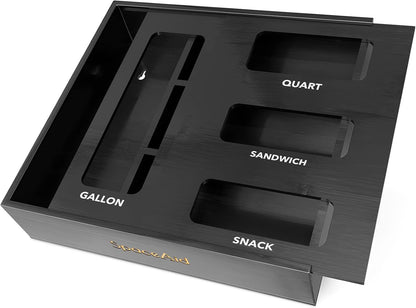SpaceAid Bamboo Food Storage Bag Organizer with Labels – 4 Slot Drawer Box
