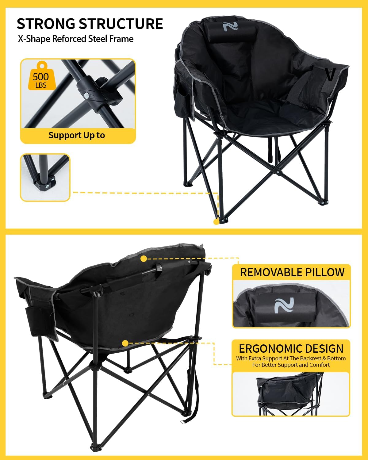 Heated Camping Chair – Oversized Moon Saucer Seat