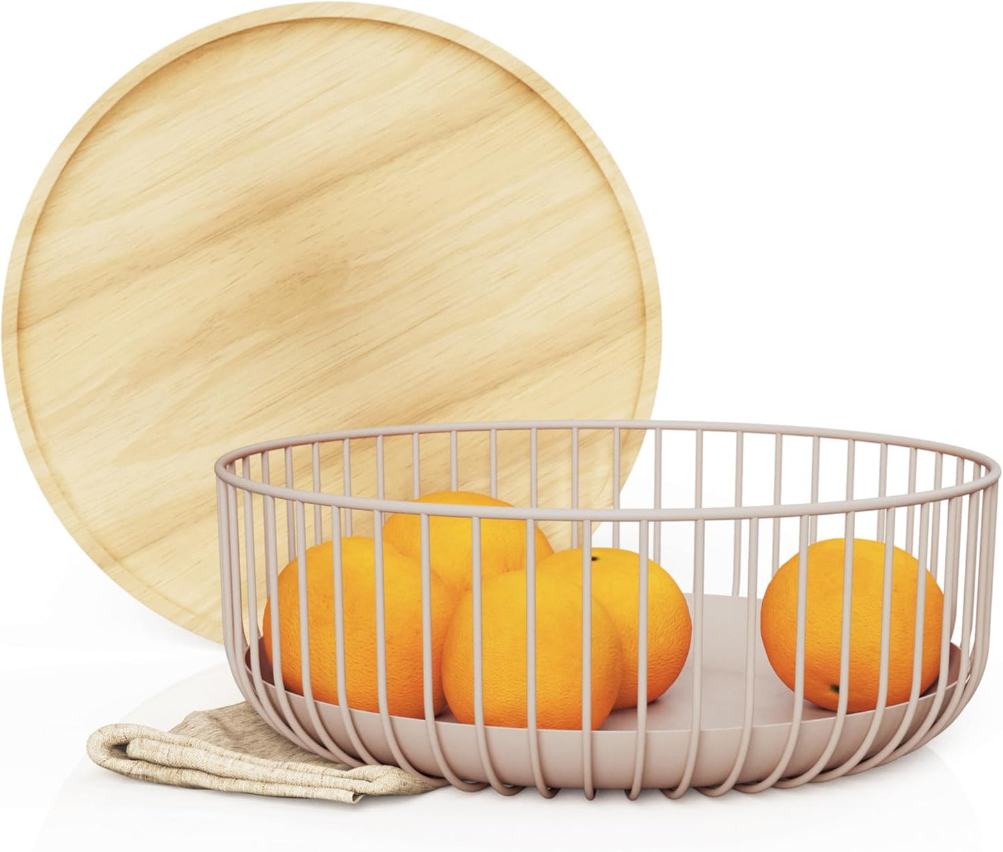 LIBKEN Black Fruit Basket with Wooden Lid – Multi-Purpose Storage Bowl