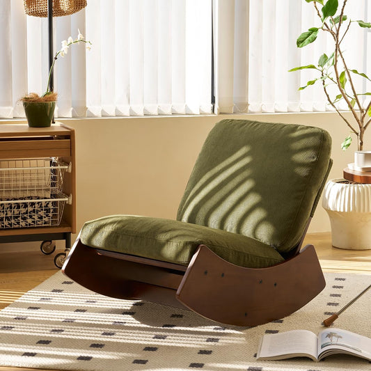 Glider Rocking Chair with Corduroy Upholstery & Solid Wood Frame