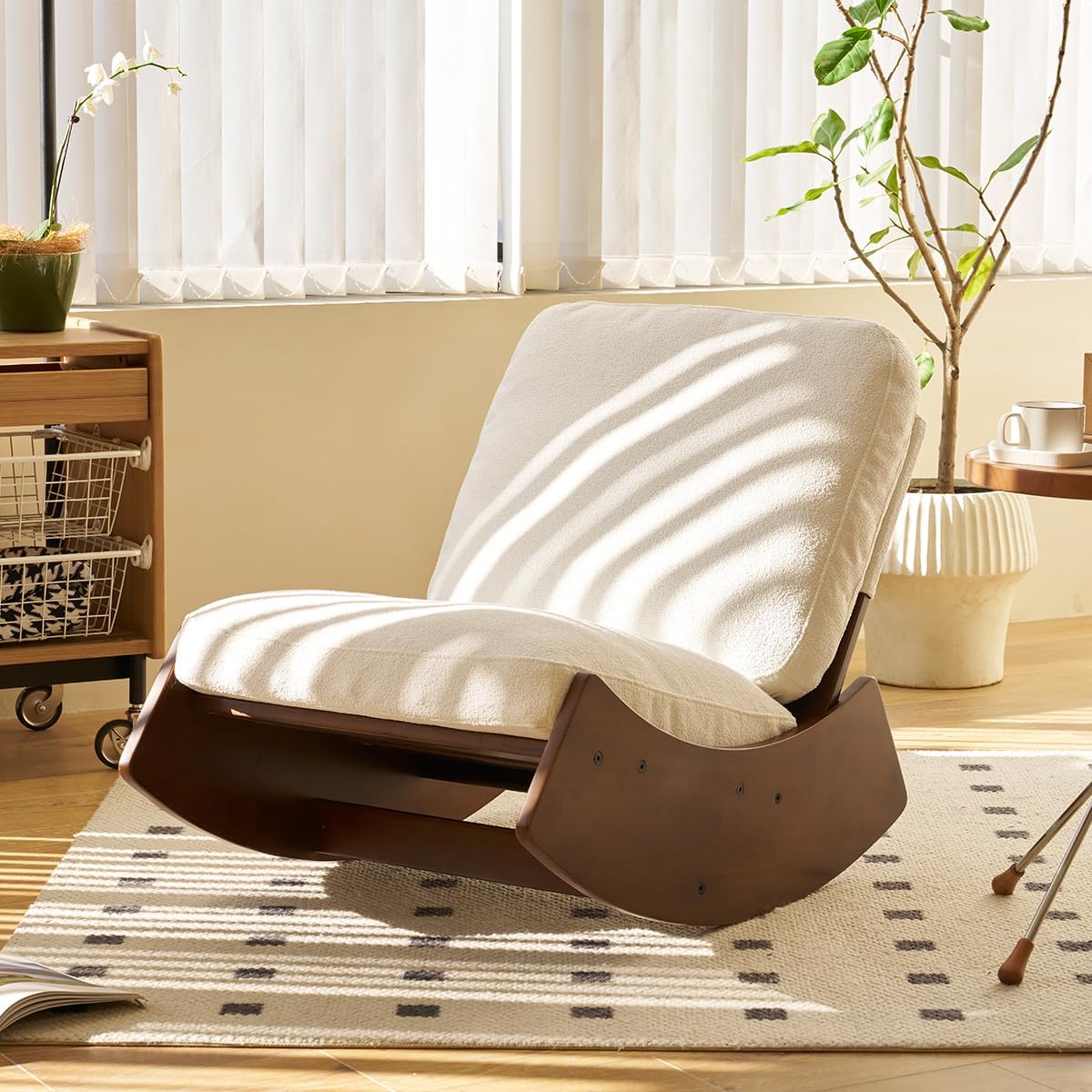 Glider Rocking Chair with Corduroy Upholstery & Solid Wood Frame