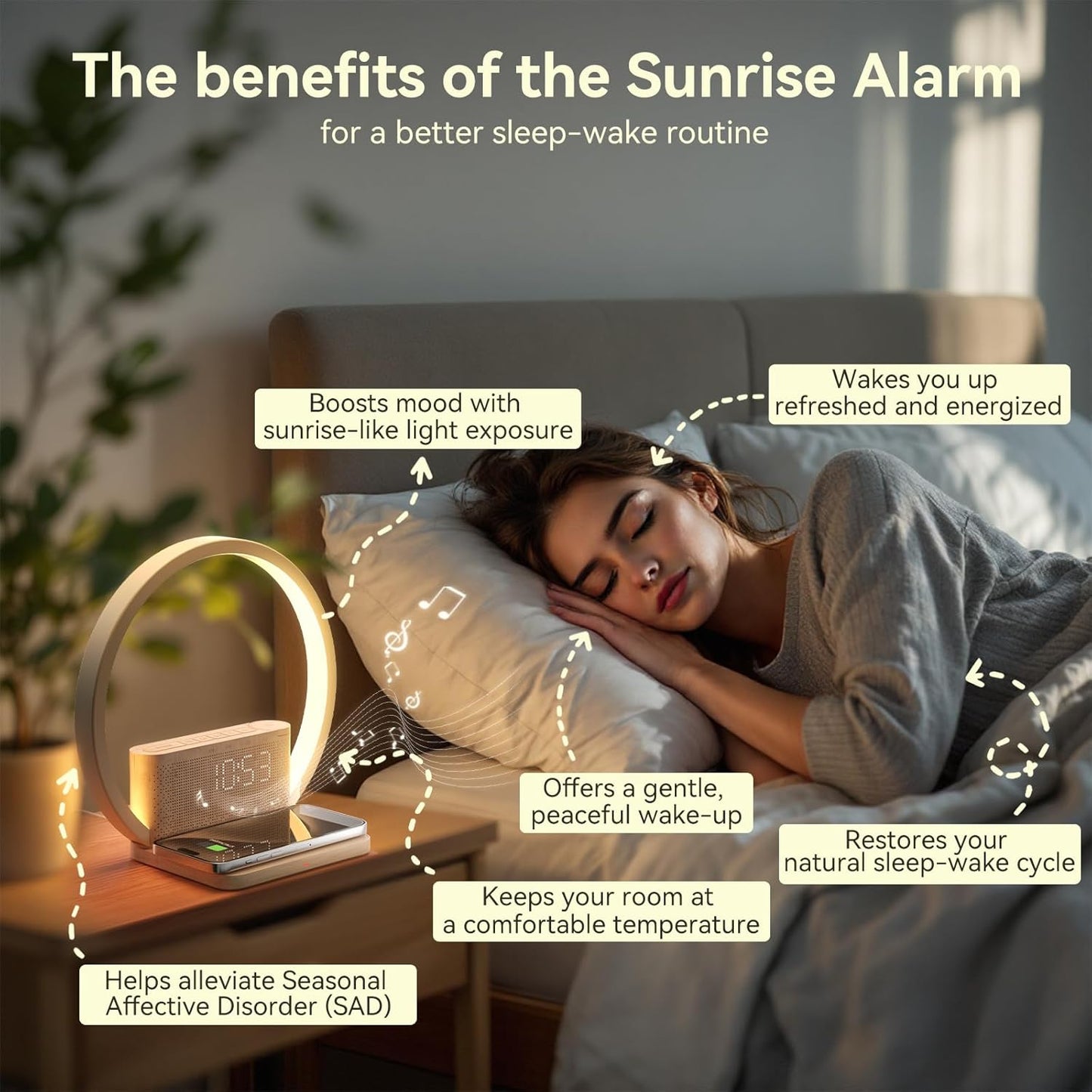 Vivilumens Multifunctional Sunrise Alarm Clock with Wireless Charging