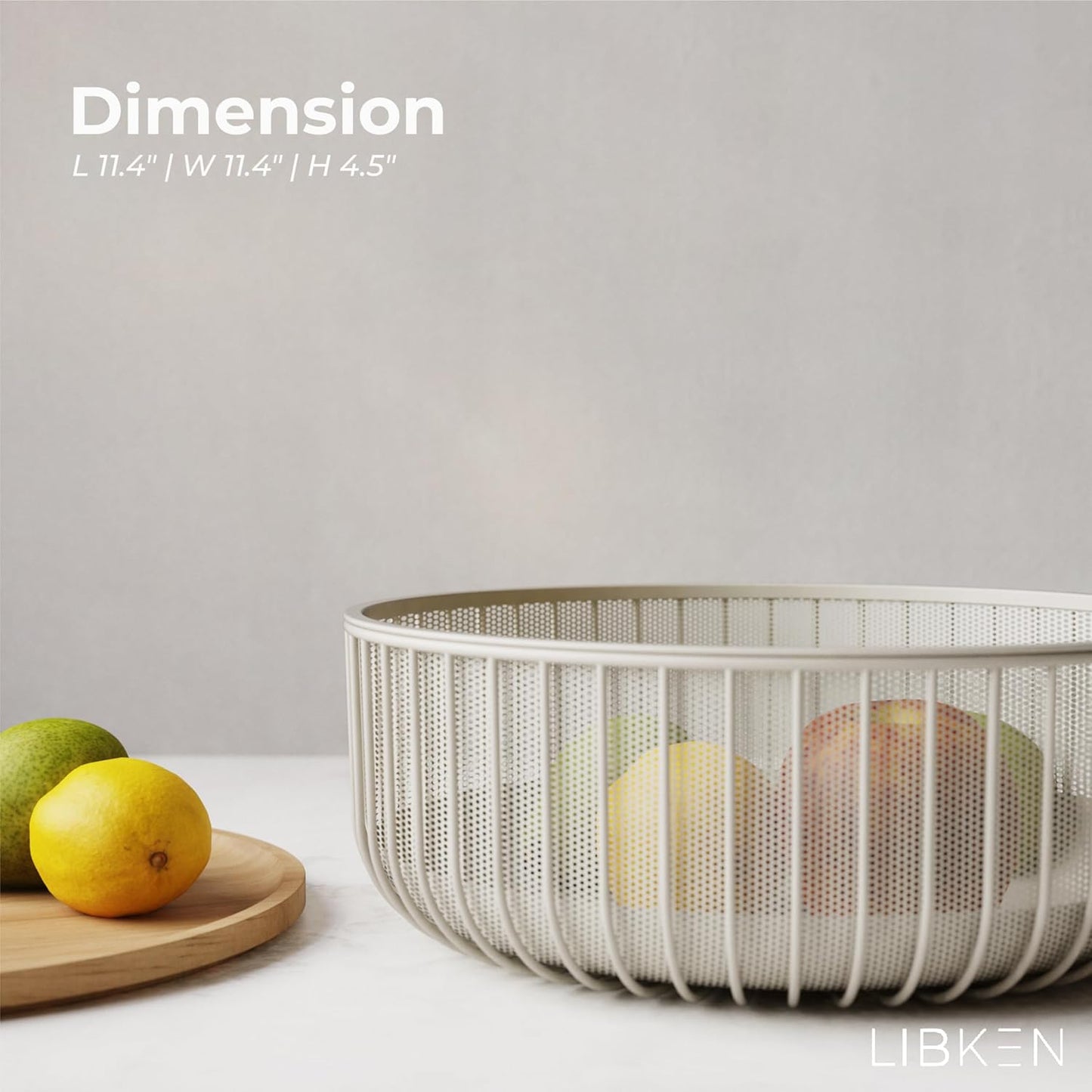 LIBKEN Black Fruit Basket with Wooden Lid – Multi-Purpose Storage Bowl