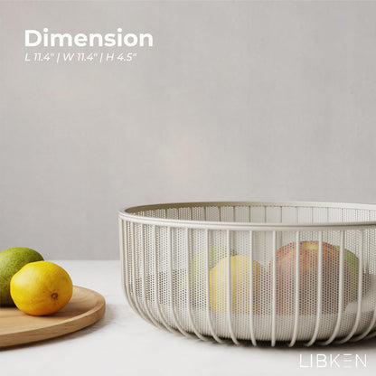LIBKEN Black Fruit Basket with Wooden Lid – Multi-Purpose Storage Bowl