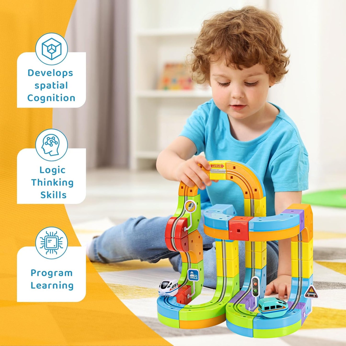 Toys Anti-Gravity Train Set – Modular 3D Race Track with Rechargeable Train