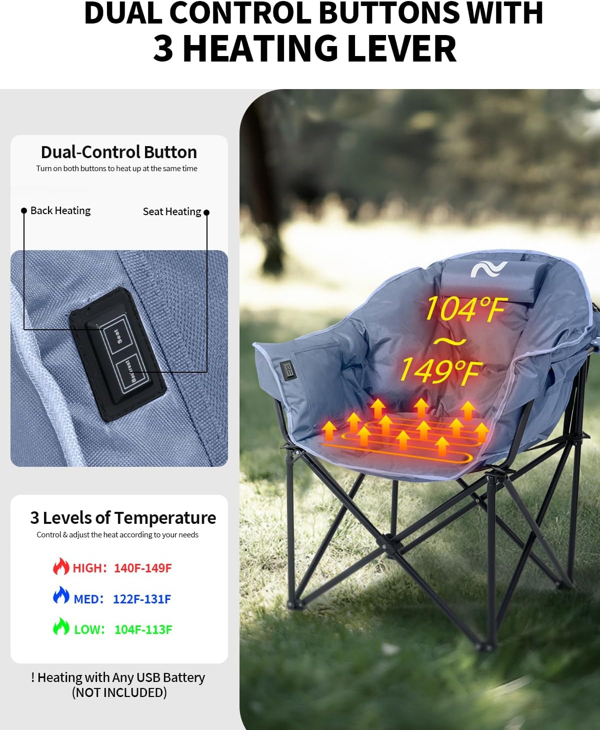 Heated Camping Chair – Oversized Moon Saucer Seat
