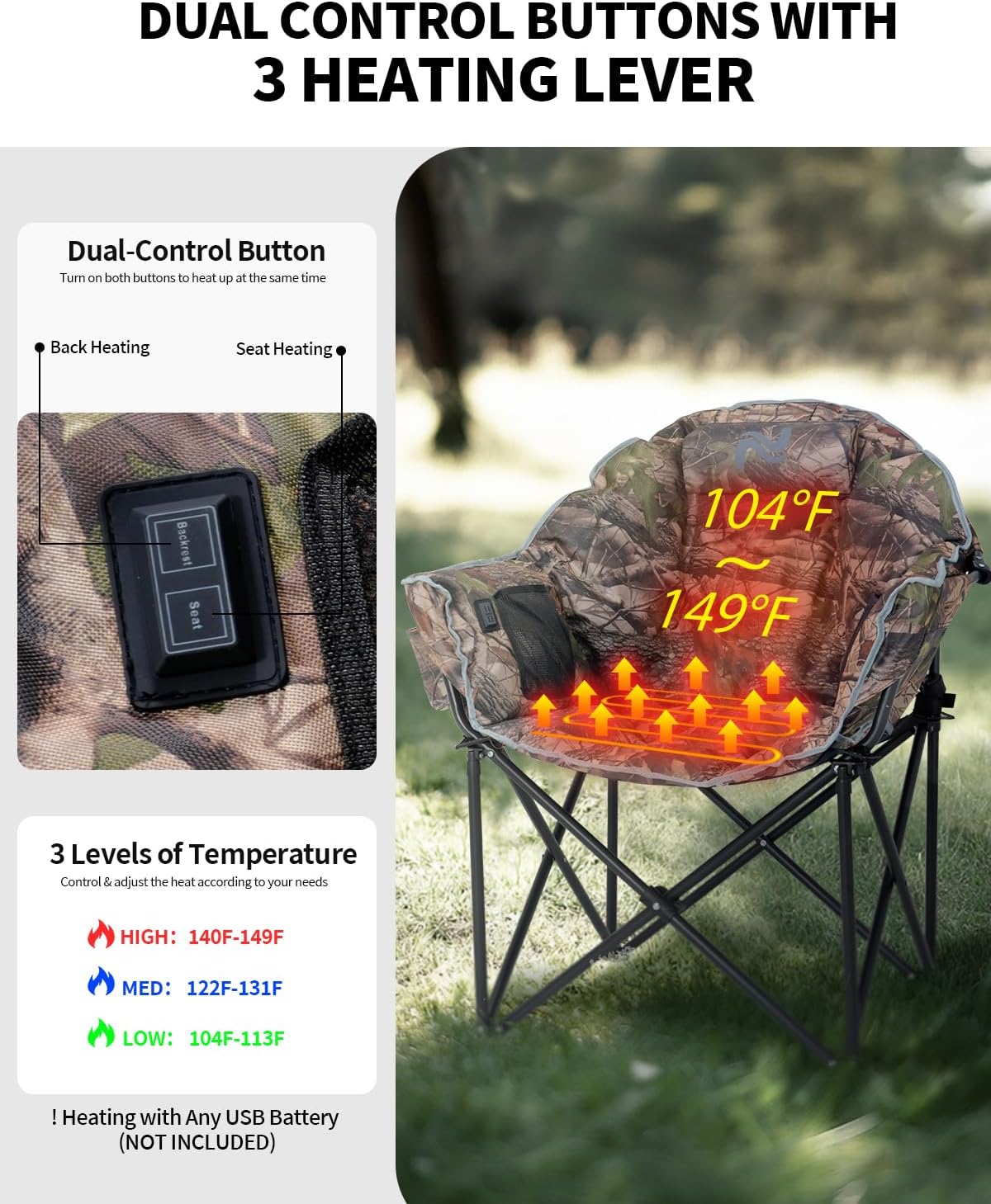 Heated Camping Chair – Oversized Moon Saucer Seat