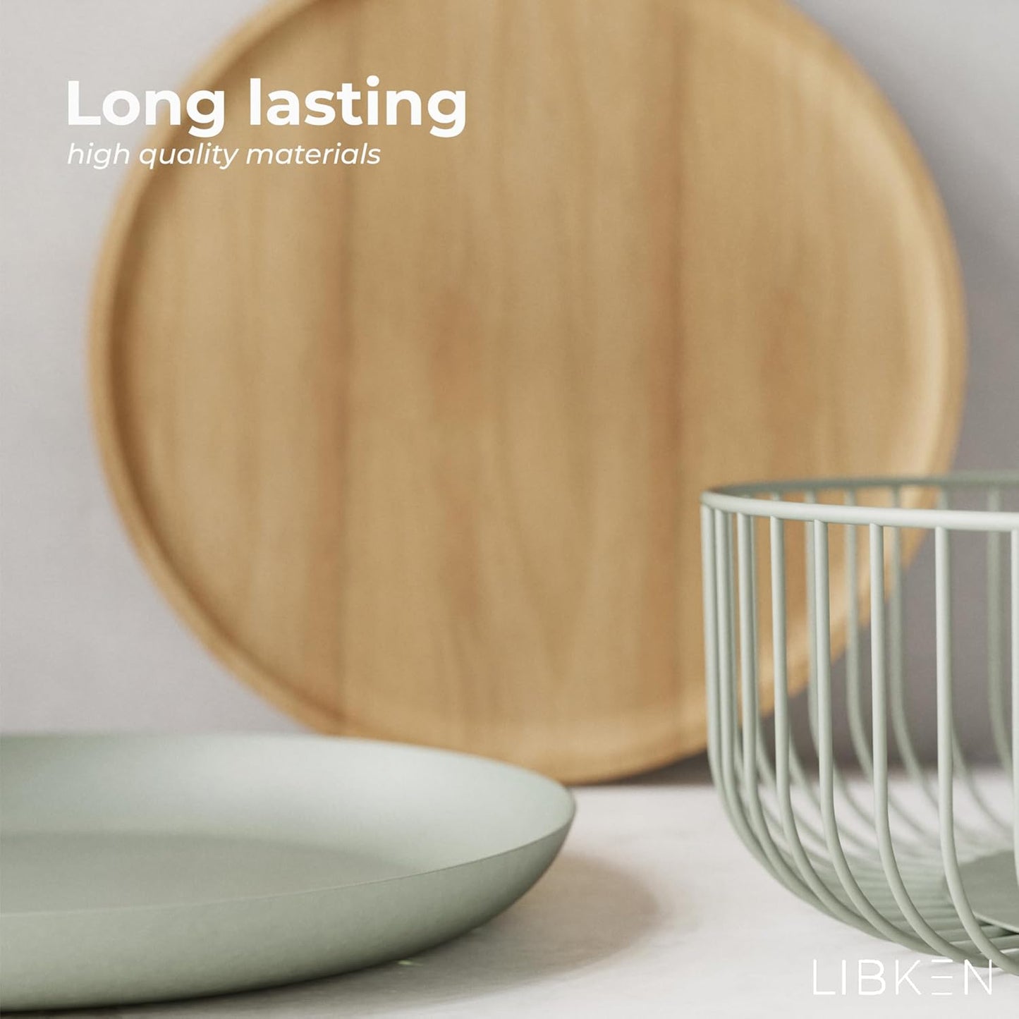 LIBKEN Black Fruit Basket with Wooden Lid – Multi-Purpose Storage Bowl