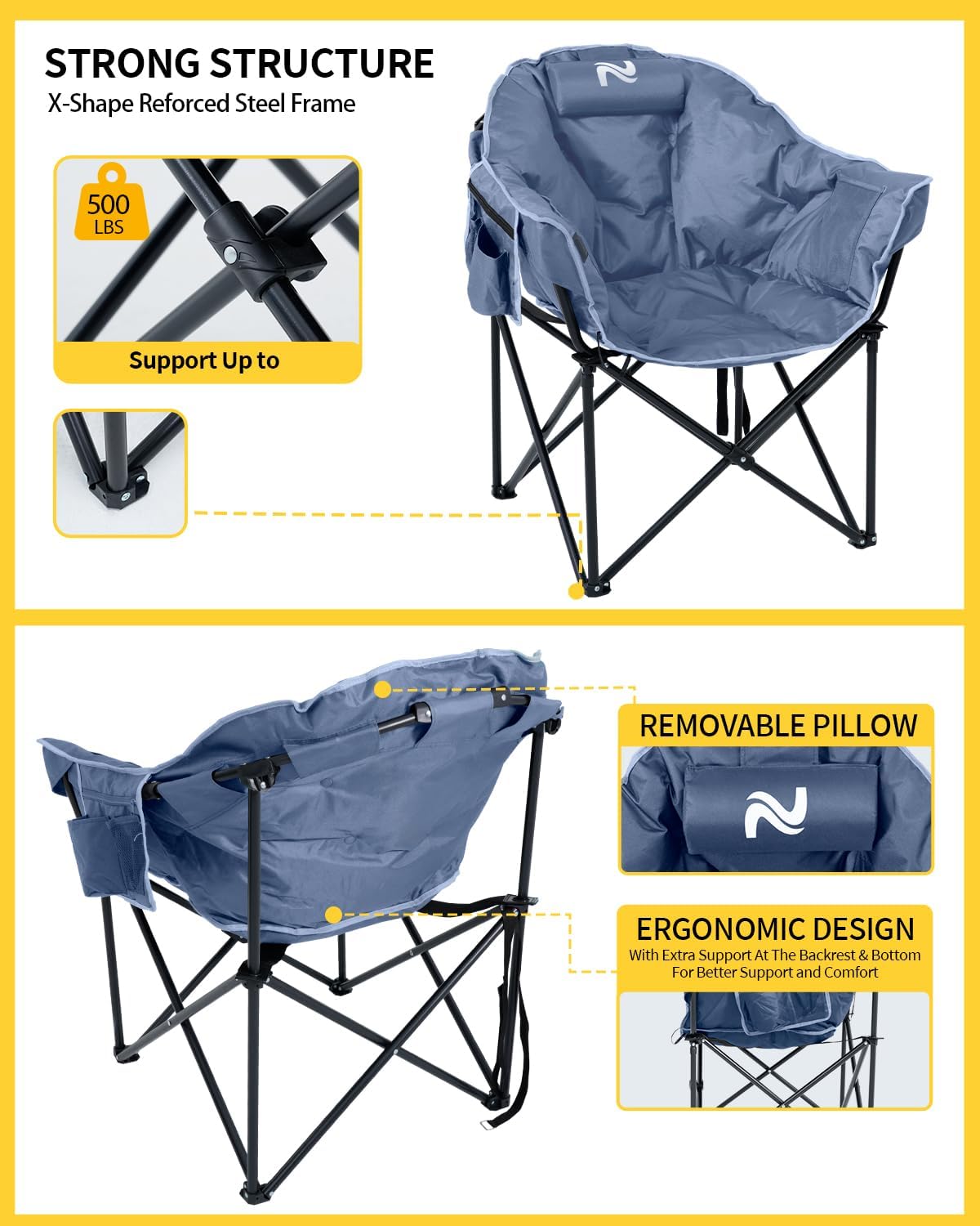 Heated Camping Chair – Oversized Moon Saucer Seat