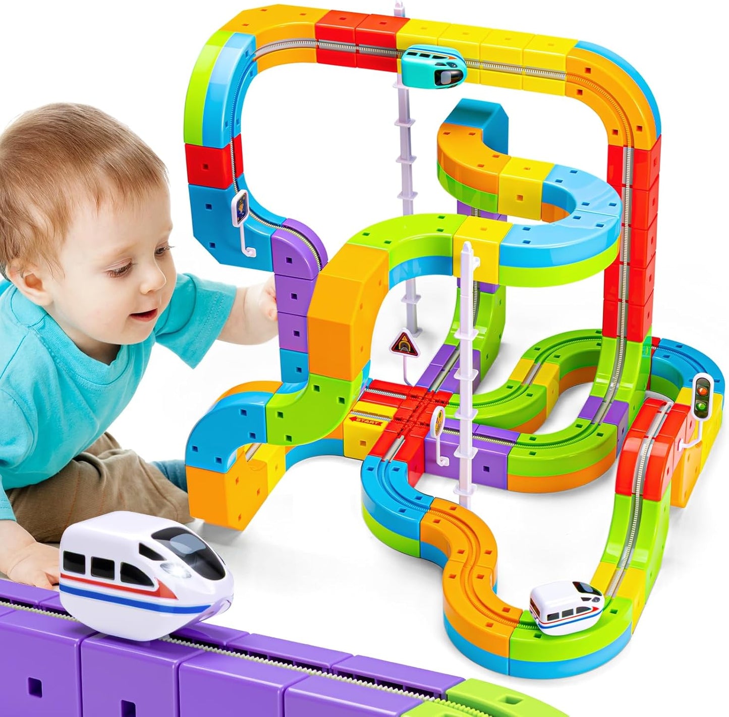Toys Anti-Gravity Train Set – Modular 3D Race Track with Rechargeable Train