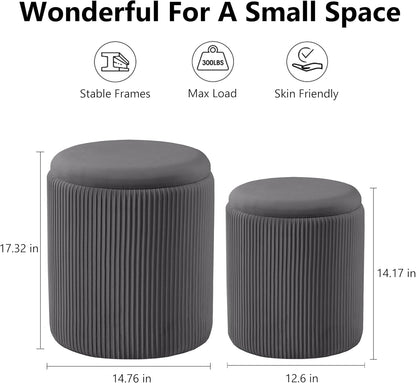 Sam Legend Round Ottoman with Storage – Velvet Vanity Stool