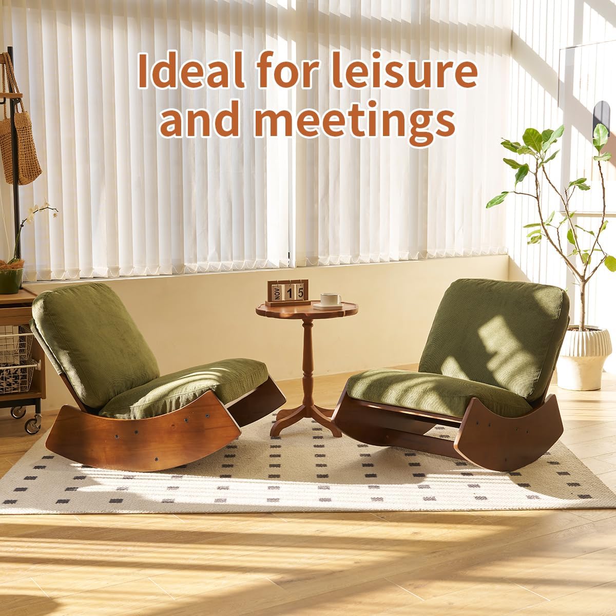 Glider Rocking Chair with Corduroy Upholstery & Solid Wood Frame