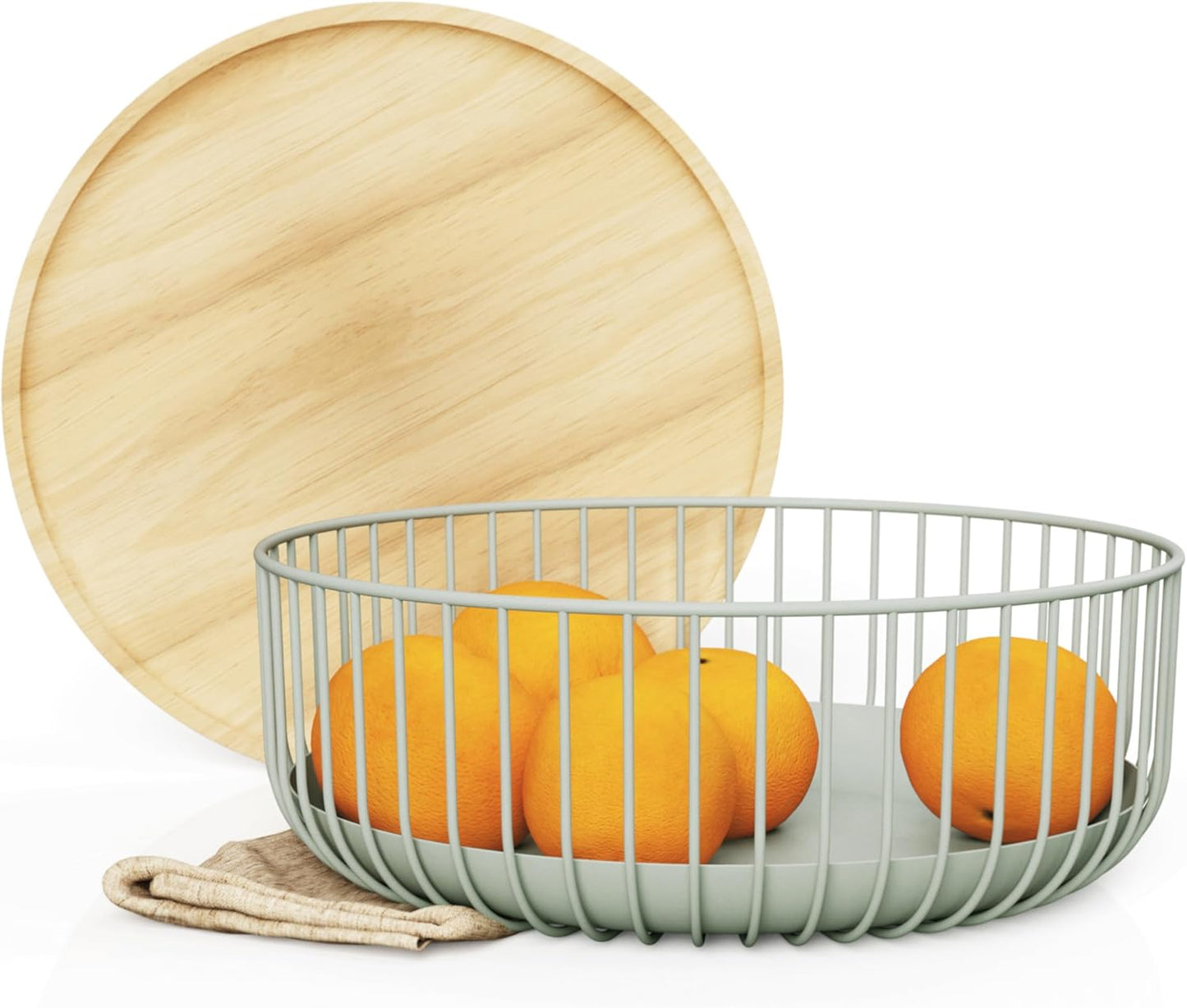 LIBKEN Black Fruit Basket with Wooden Lid – Multi-Purpose Storage Bowl