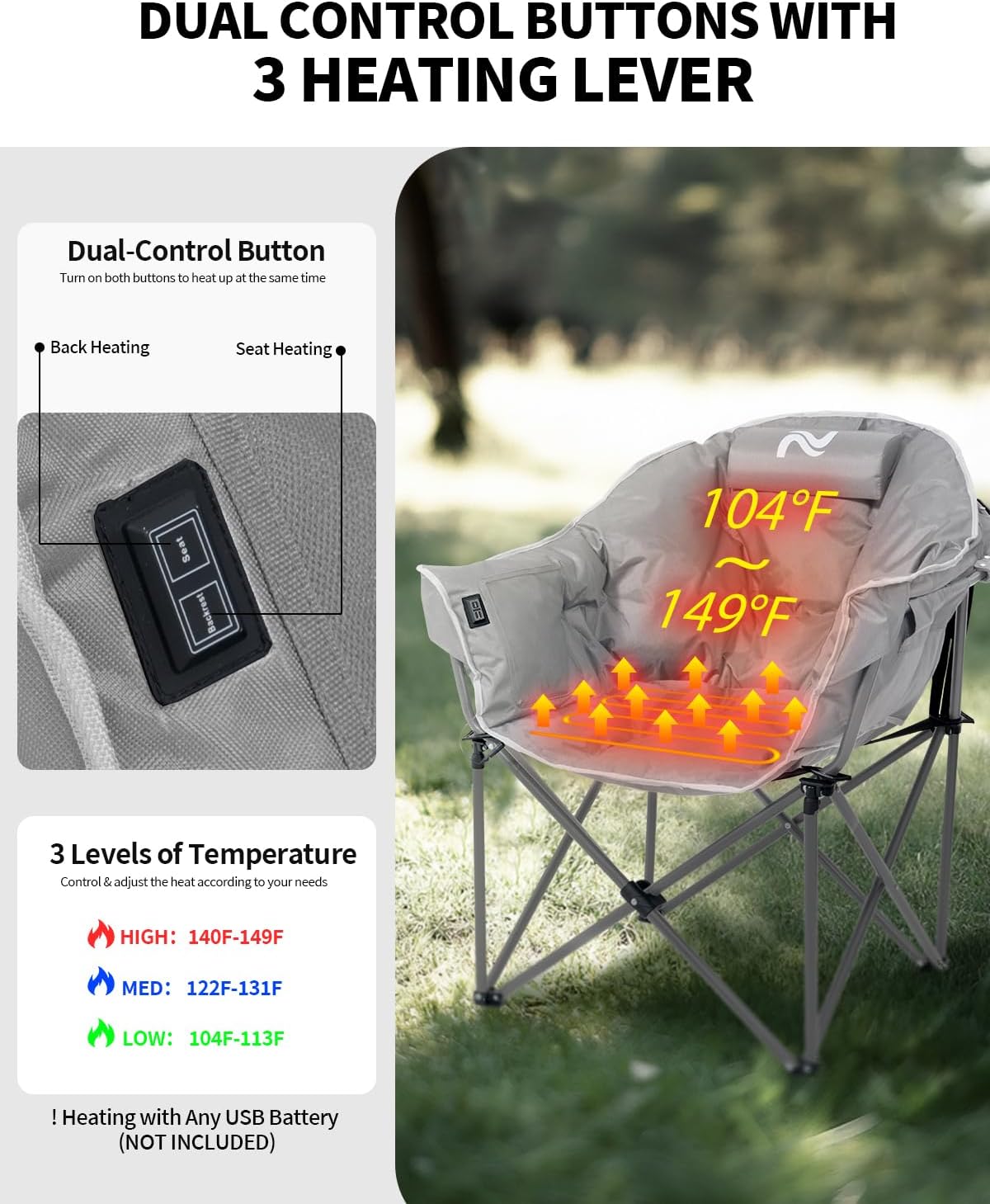 Heated Camping Chair – Oversized Moon Saucer Seat