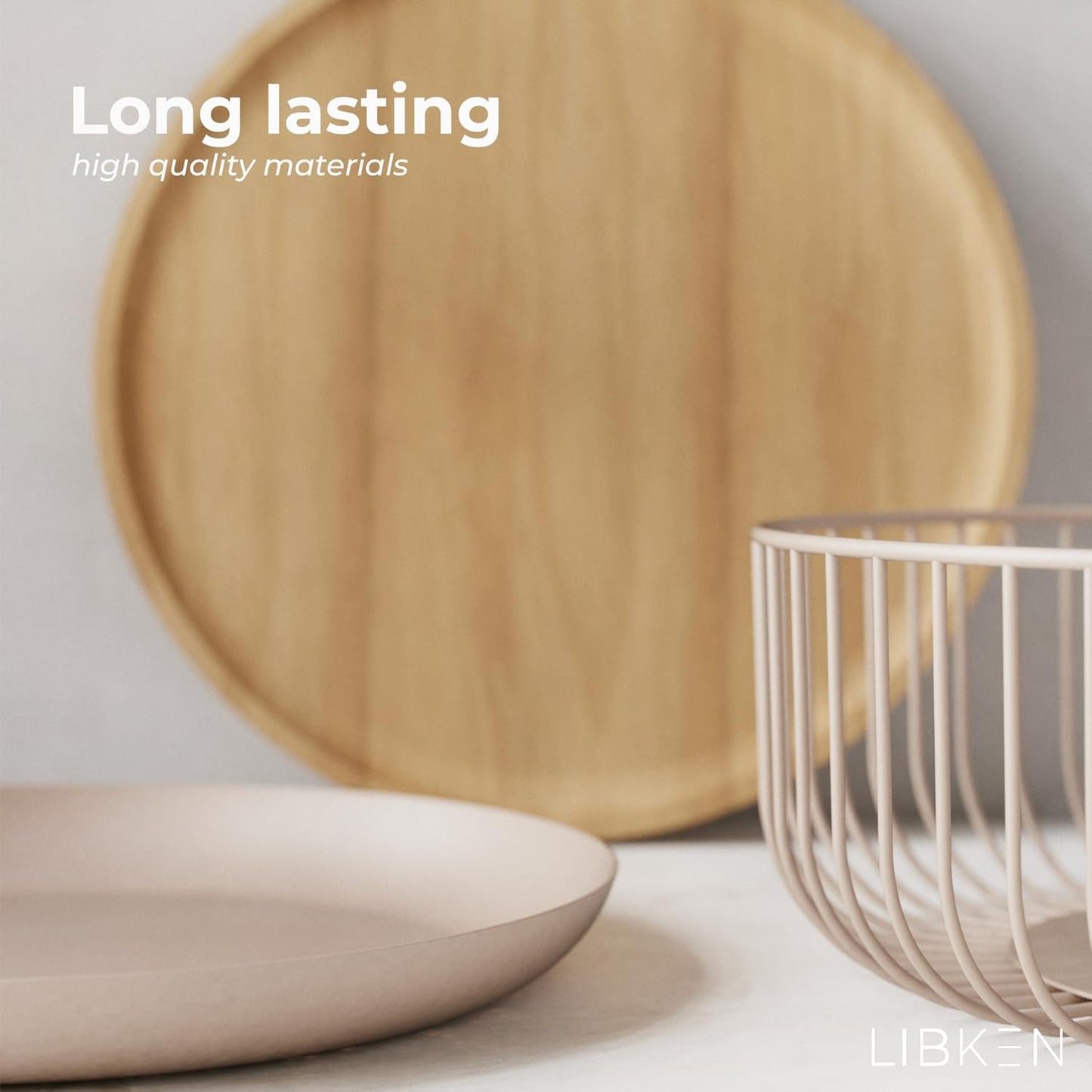 LIBKEN Black Fruit Basket with Wooden Lid – Multi-Purpose Storage Bowl