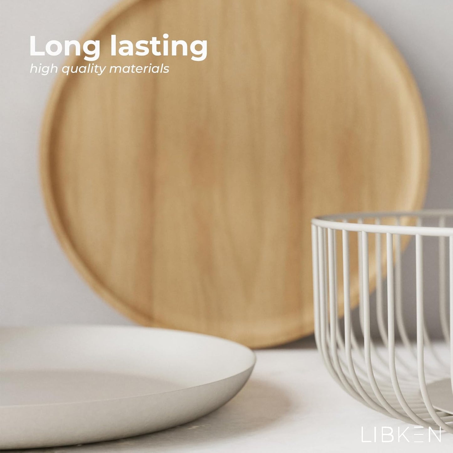 LIBKEN Black Fruit Basket with Wooden Lid – Multi-Purpose Storage Bowl