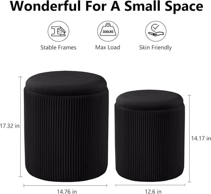 Sam Legend Round Ottoman with Storage – Velvet Vanity Stool