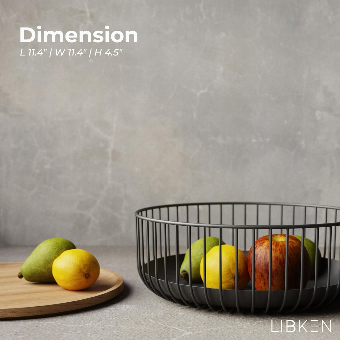 LIBKEN Black Fruit Basket with Wooden Lid – Multi-Purpose Storage Bowl