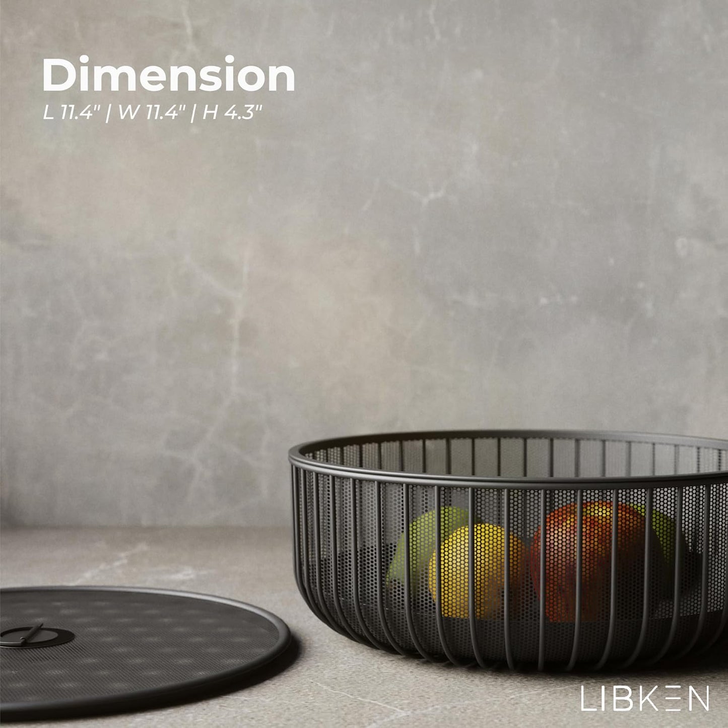 LIBKEN Black Fruit Basket with Wooden Lid – Multi-Purpose Storage Bowl