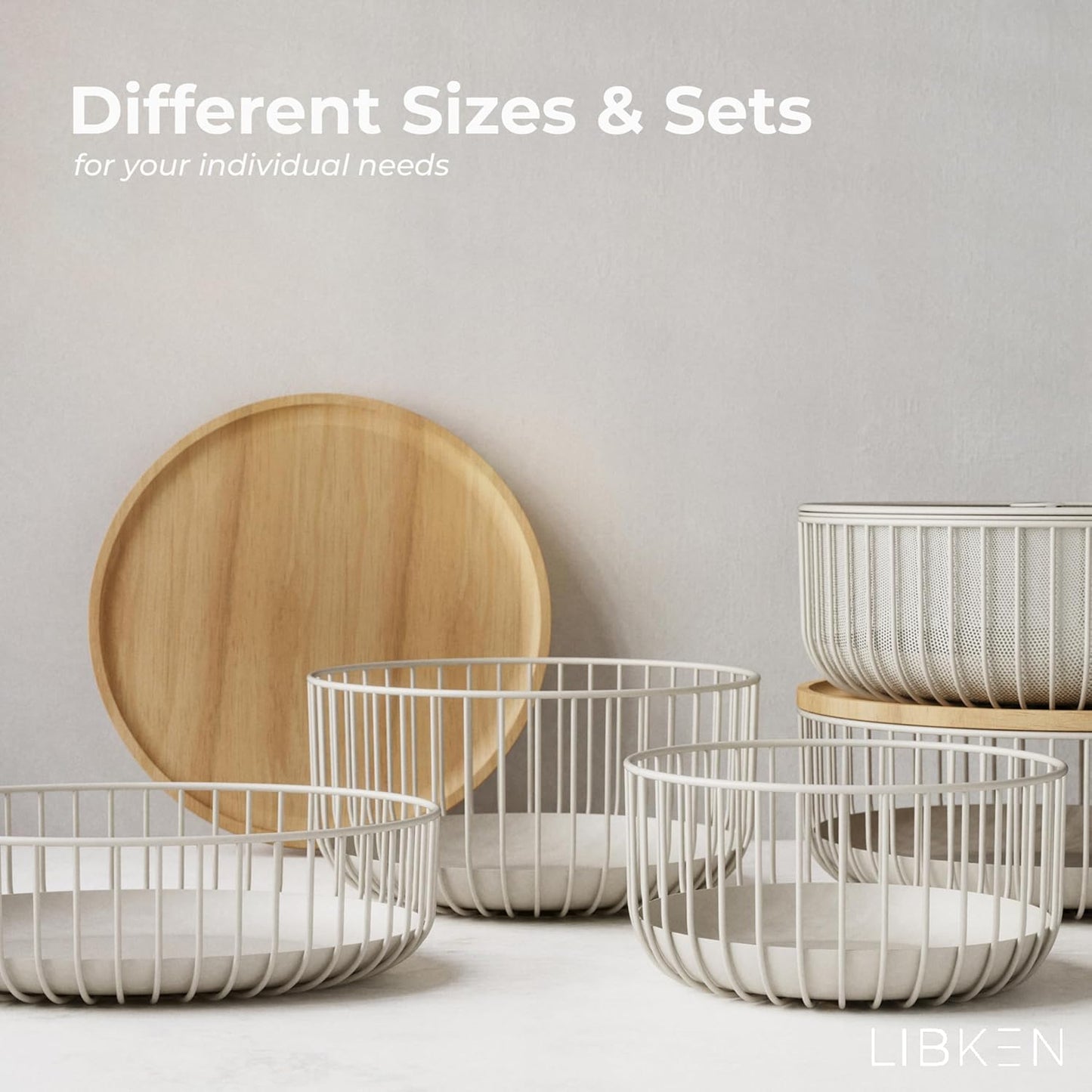 LIBKEN Black Fruit Basket with Wooden Lid – Multi-Purpose Storage Bowl