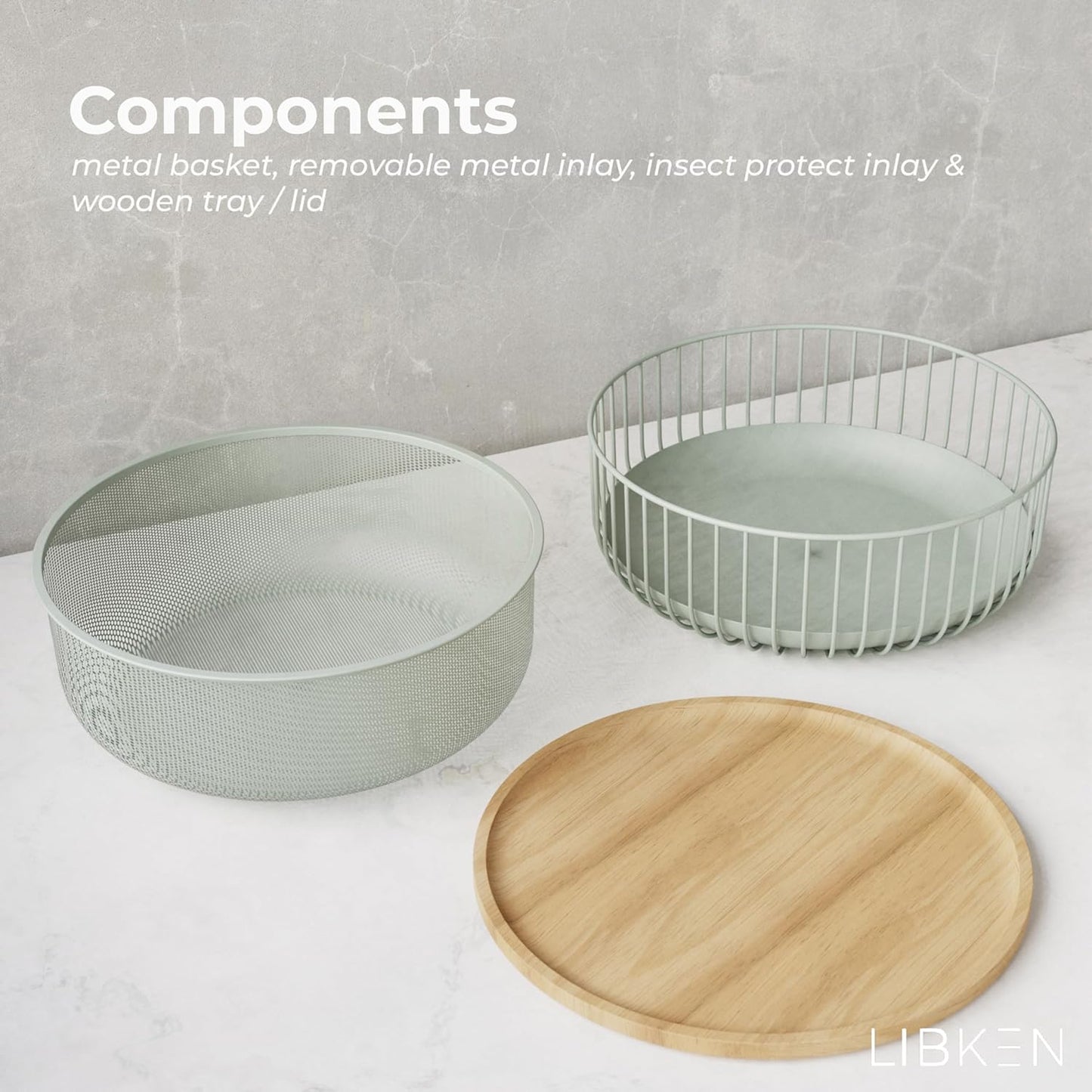 LIBKEN Black Fruit Basket with Wooden Lid – Multi-Purpose Storage Bowl