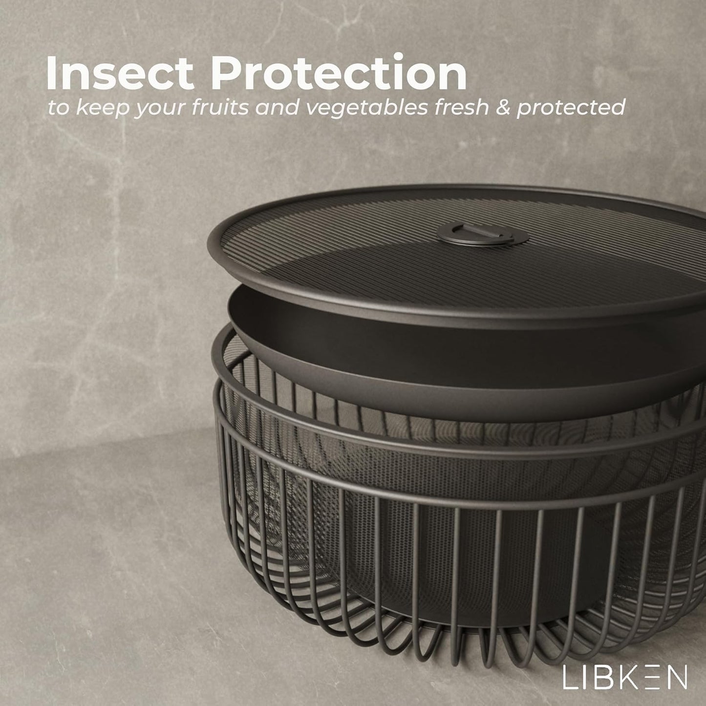 LIBKEN Black Fruit Basket with Wooden Lid – Multi-Purpose Storage Bowl