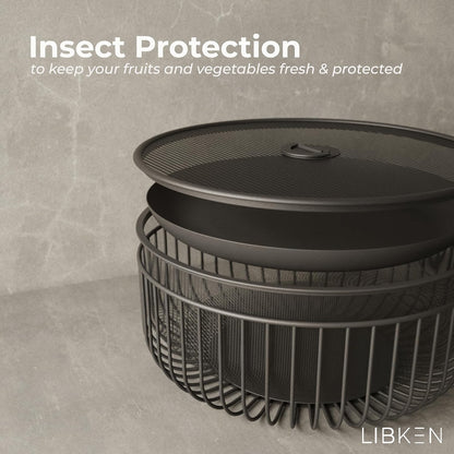 LIBKEN Black Fruit Basket with Wooden Lid – Multi-Purpose Storage Bowl