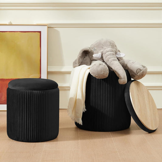 Sam Legend Round Ottoman with Storage – Velvet Vanity Stool