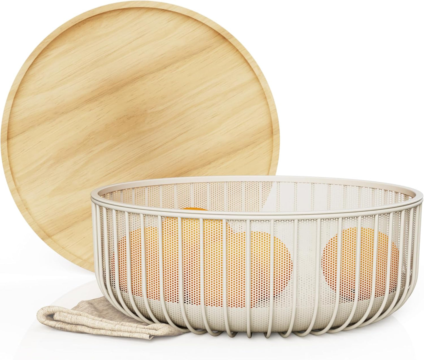 LIBKEN Black Fruit Basket with Wooden Lid – Multi-Purpose Storage Bowl
