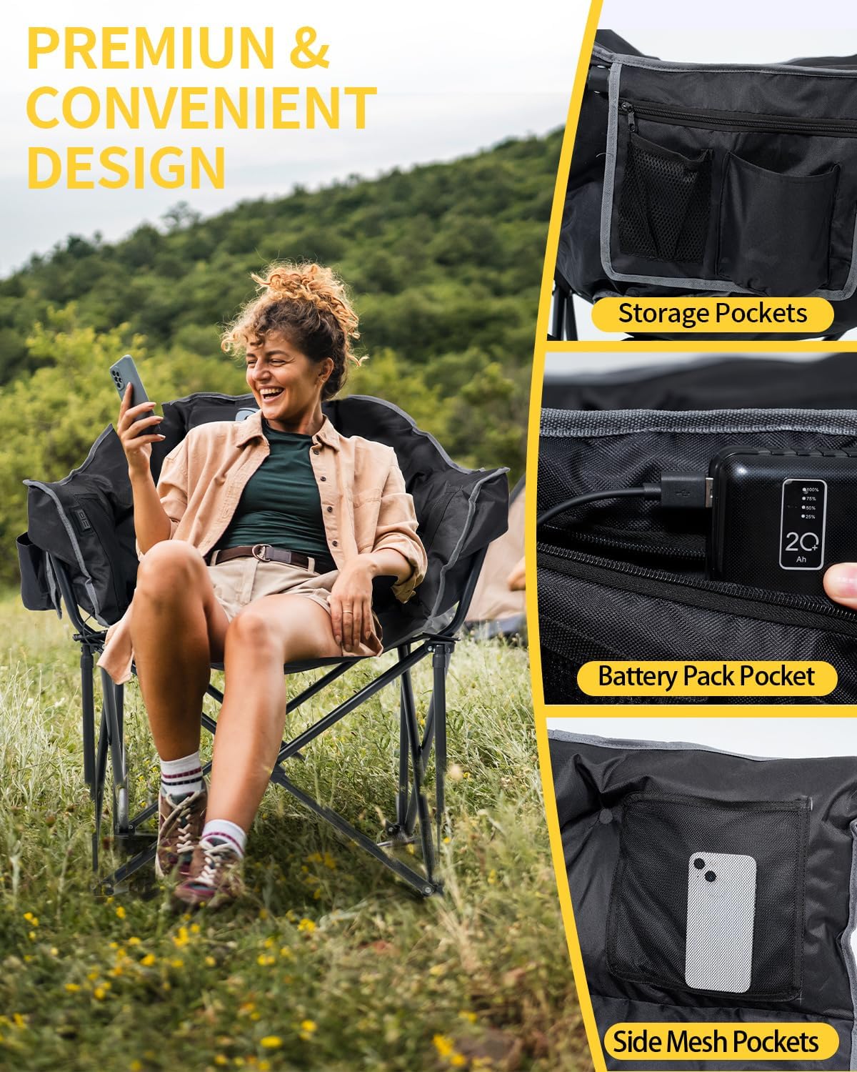 Heated Camping Chair – Oversized Moon Saucer Seat
