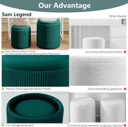 Sam Legend Round Ottoman with Storage – Velvet Vanity Stool
