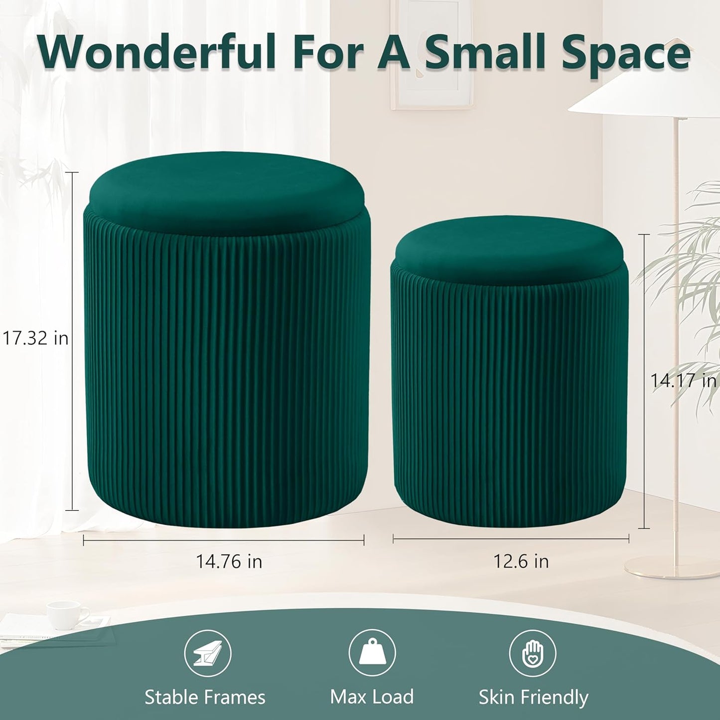 Sam Legend Round Ottoman with Storage – Velvet Vanity Stool