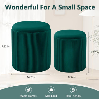 Sam Legend Round Ottoman with Storage – Velvet Vanity Stool