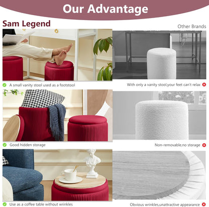 Sam Legend Round Ottoman with Storage – Velvet Vanity Stool