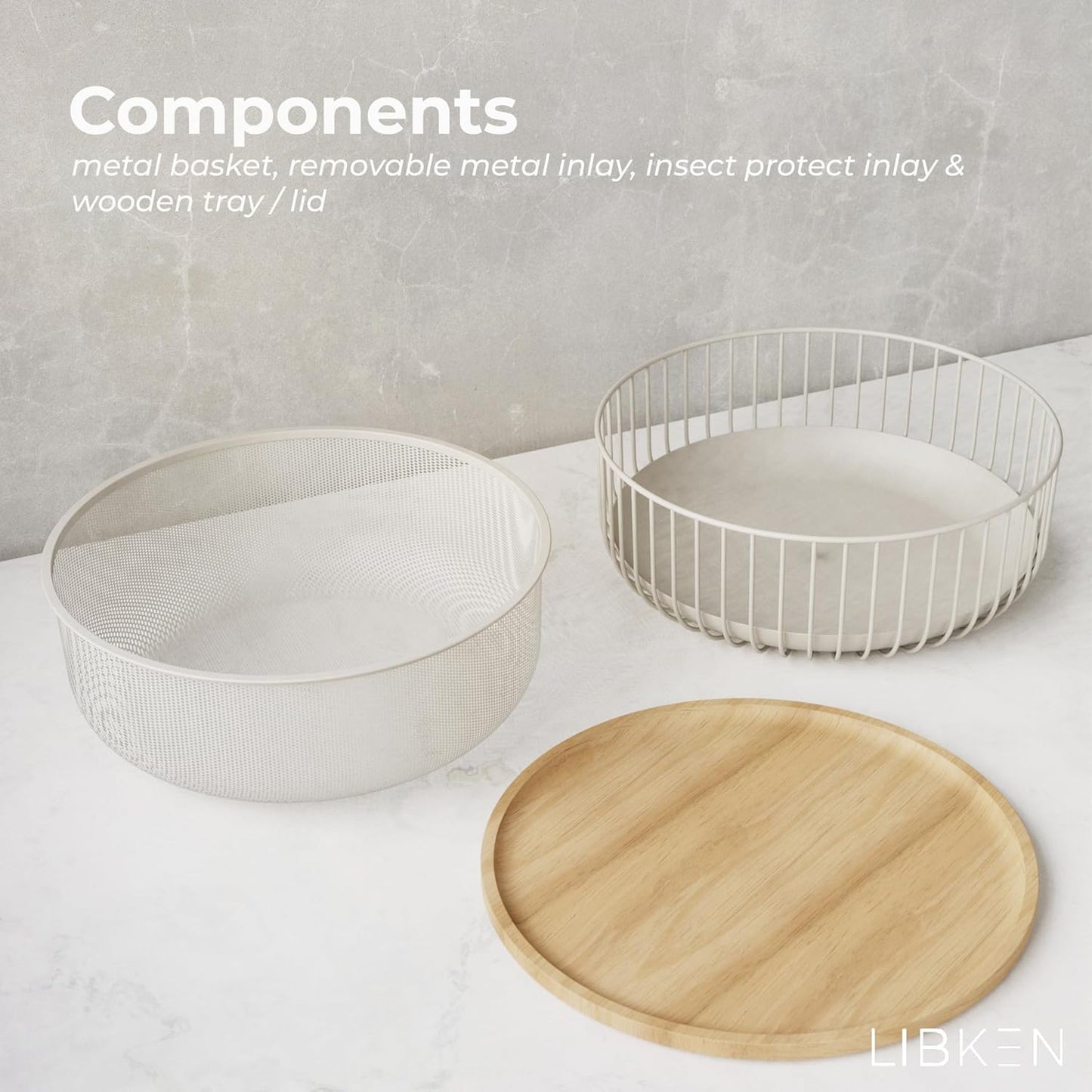 LIBKEN Black Fruit Basket with Wooden Lid – Multi-Purpose Storage Bowl