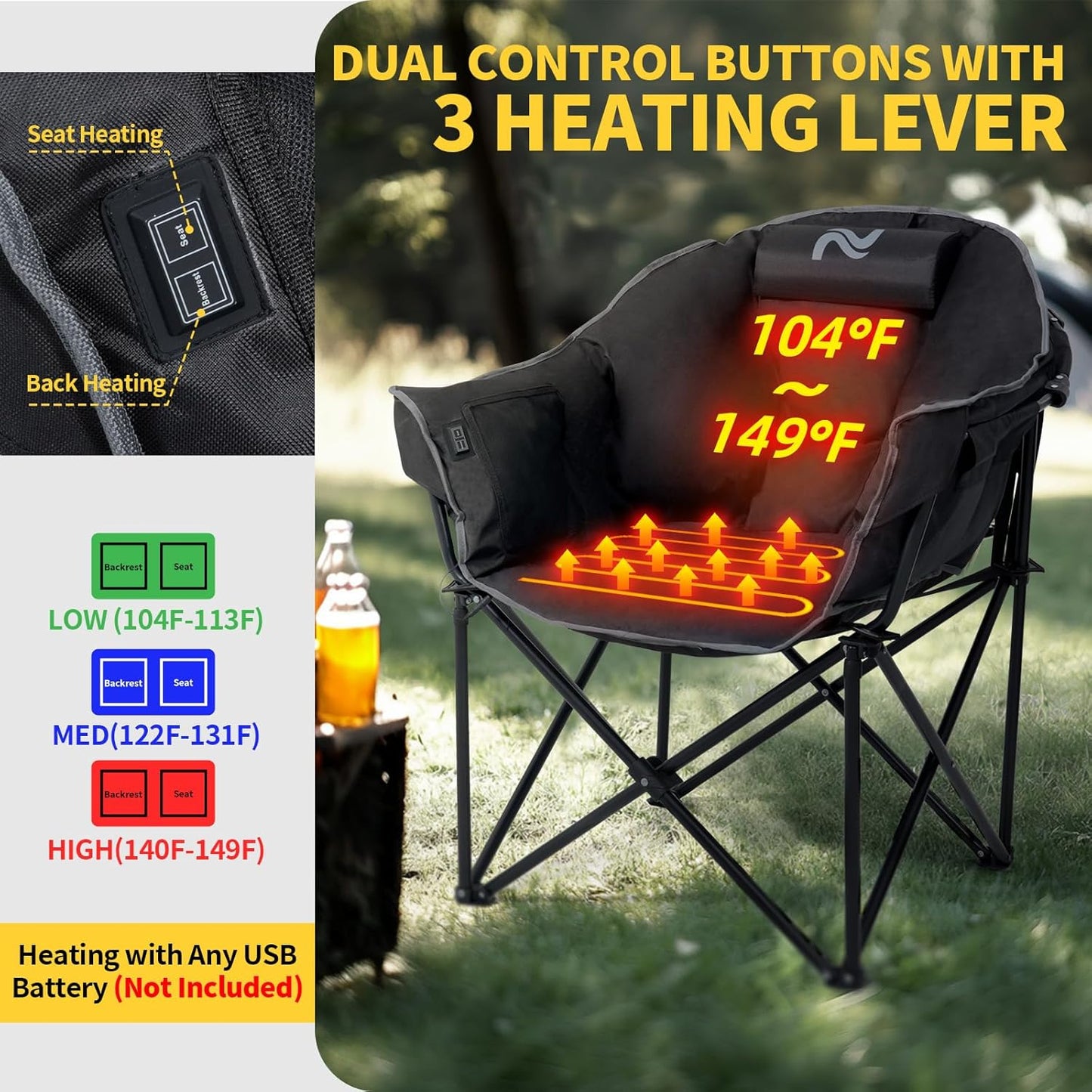 Heated Camping Chair – Oversized Moon Saucer Seat