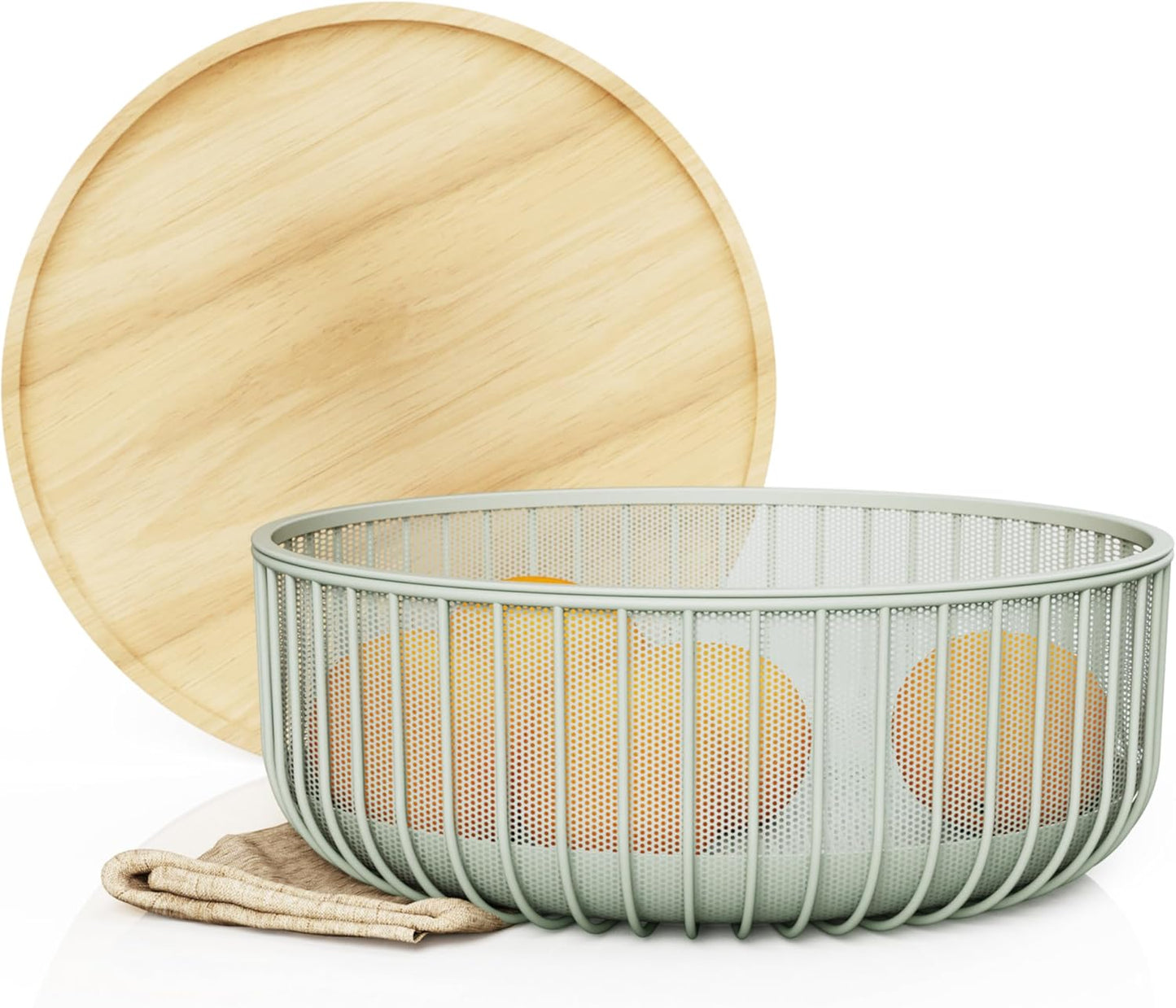 LIBKEN Black Fruit Basket with Wooden Lid – Multi-Purpose Storage Bowl