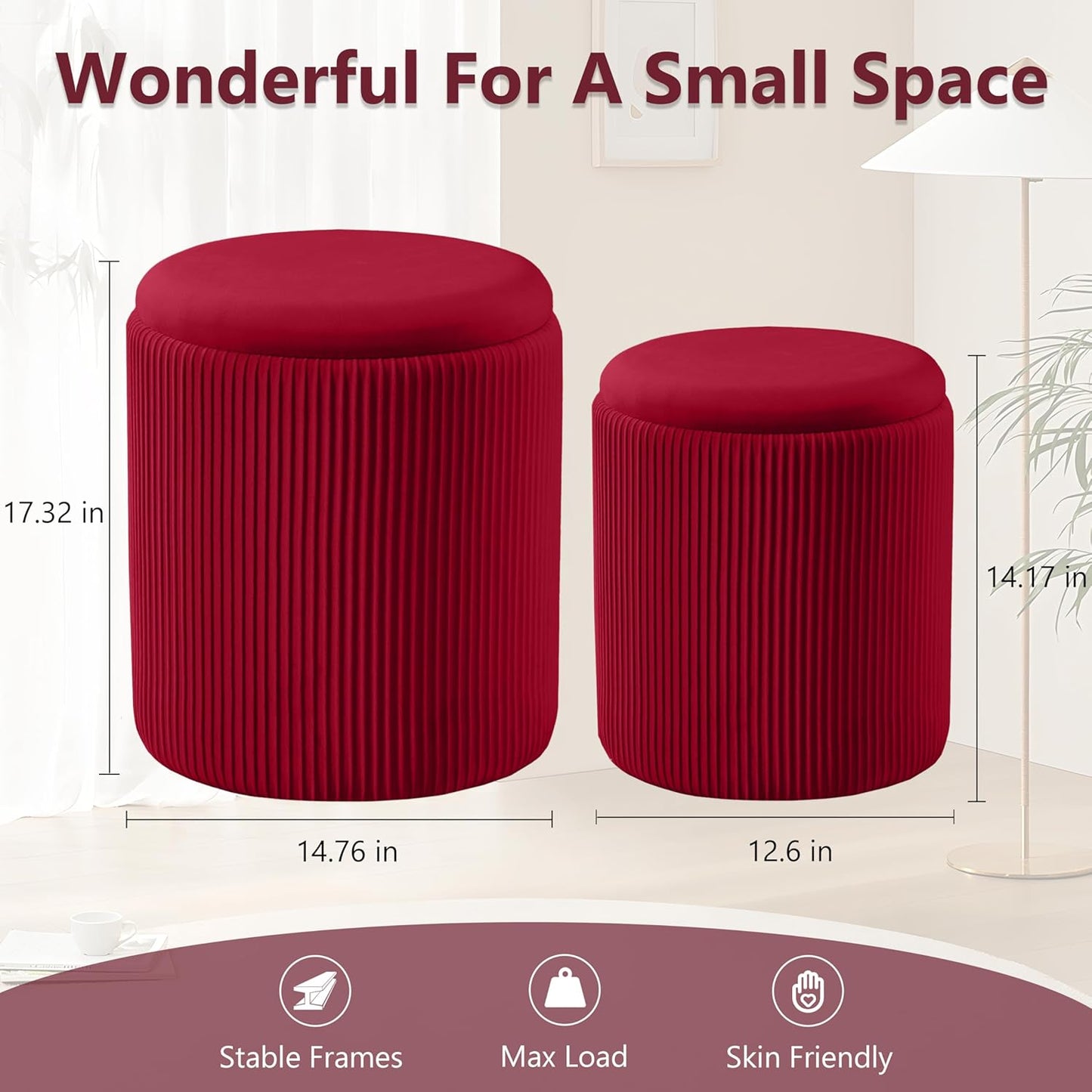 Sam Legend Round Ottoman with Storage – Velvet Vanity Stool