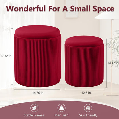 Sam Legend Round Ottoman with Storage – Velvet Vanity Stool