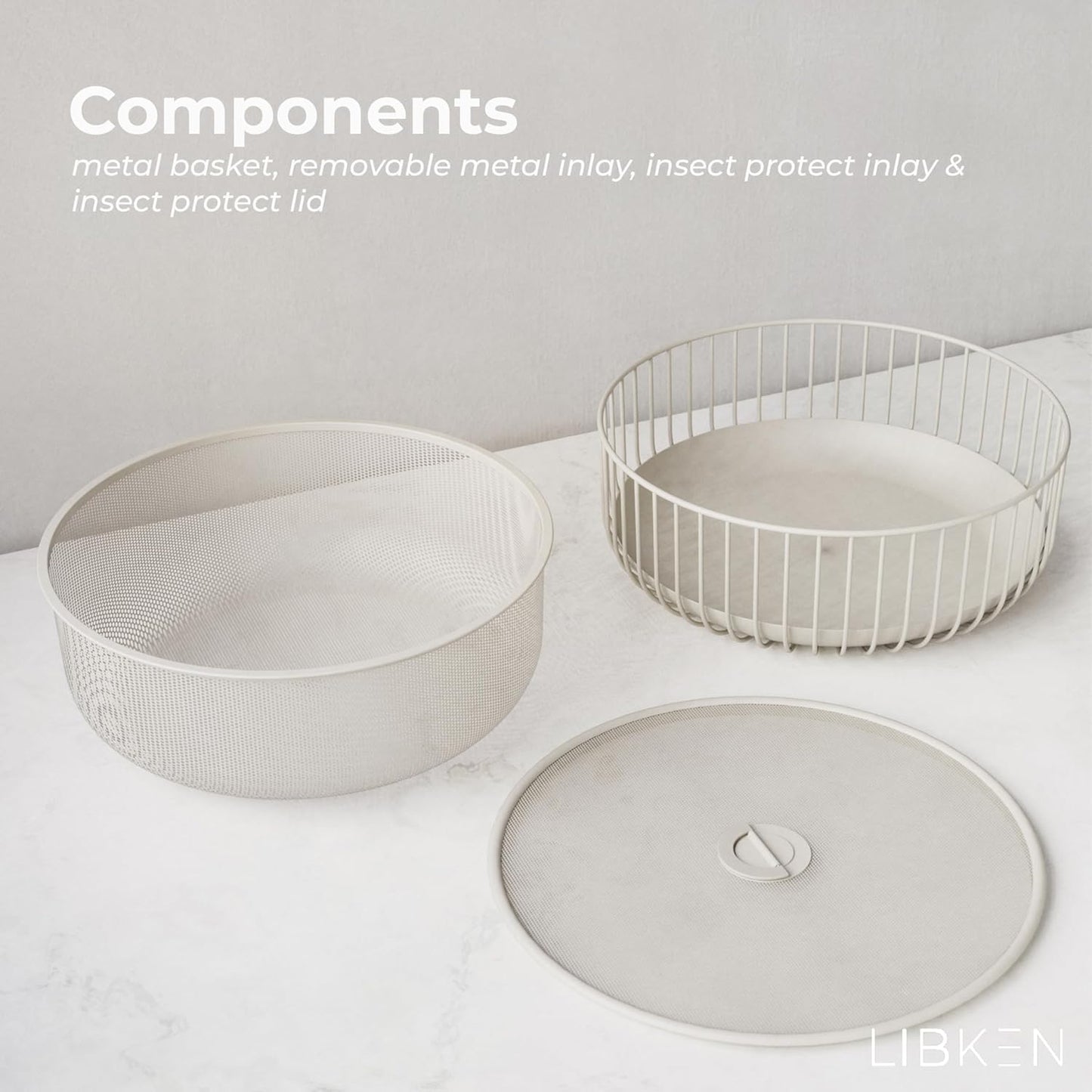 LIBKEN Black Fruit Basket with Wooden Lid – Multi-Purpose Storage Bowl