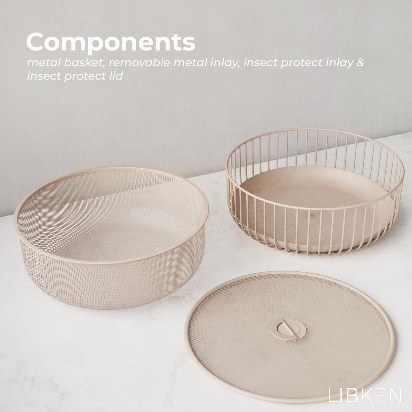 LIBKEN Black Fruit Basket with Wooden Lid – Multi-Purpose Storage Bowl