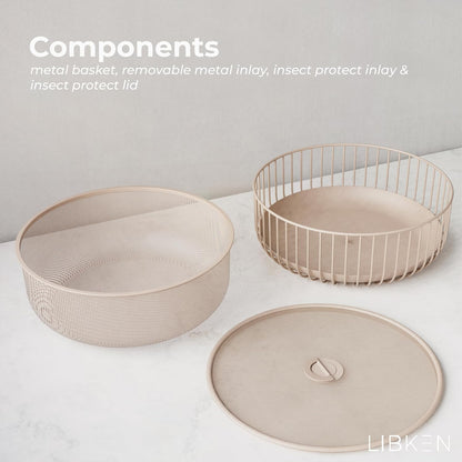 LIBKEN Black Fruit Basket with Wooden Lid – Multi-Purpose Storage Bowl