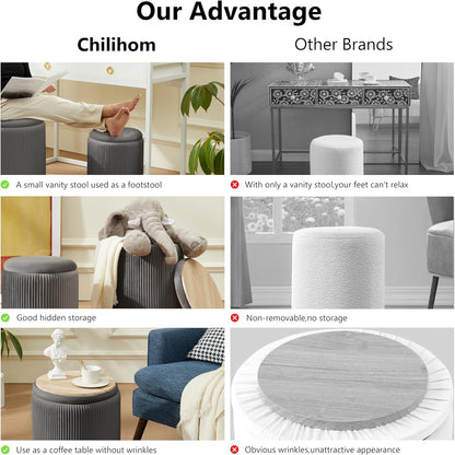 Sam Legend Round Ottoman with Storage – Velvet Vanity Stool