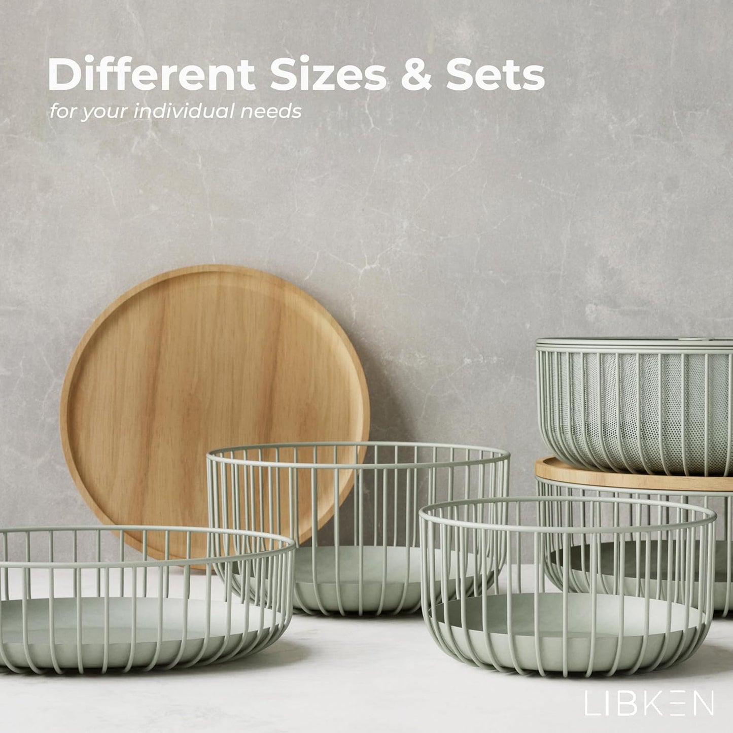 LIBKEN Black Fruit Basket with Wooden Lid – Multi-Purpose Storage Bowl