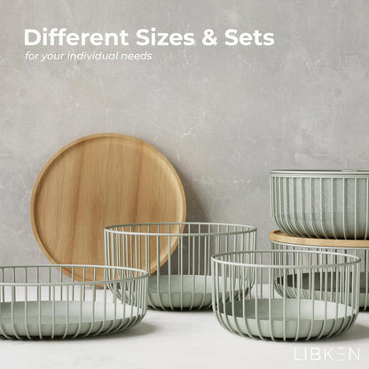LIBKEN Black Fruit Basket with Wooden Lid – Multi-Purpose Storage Bowl