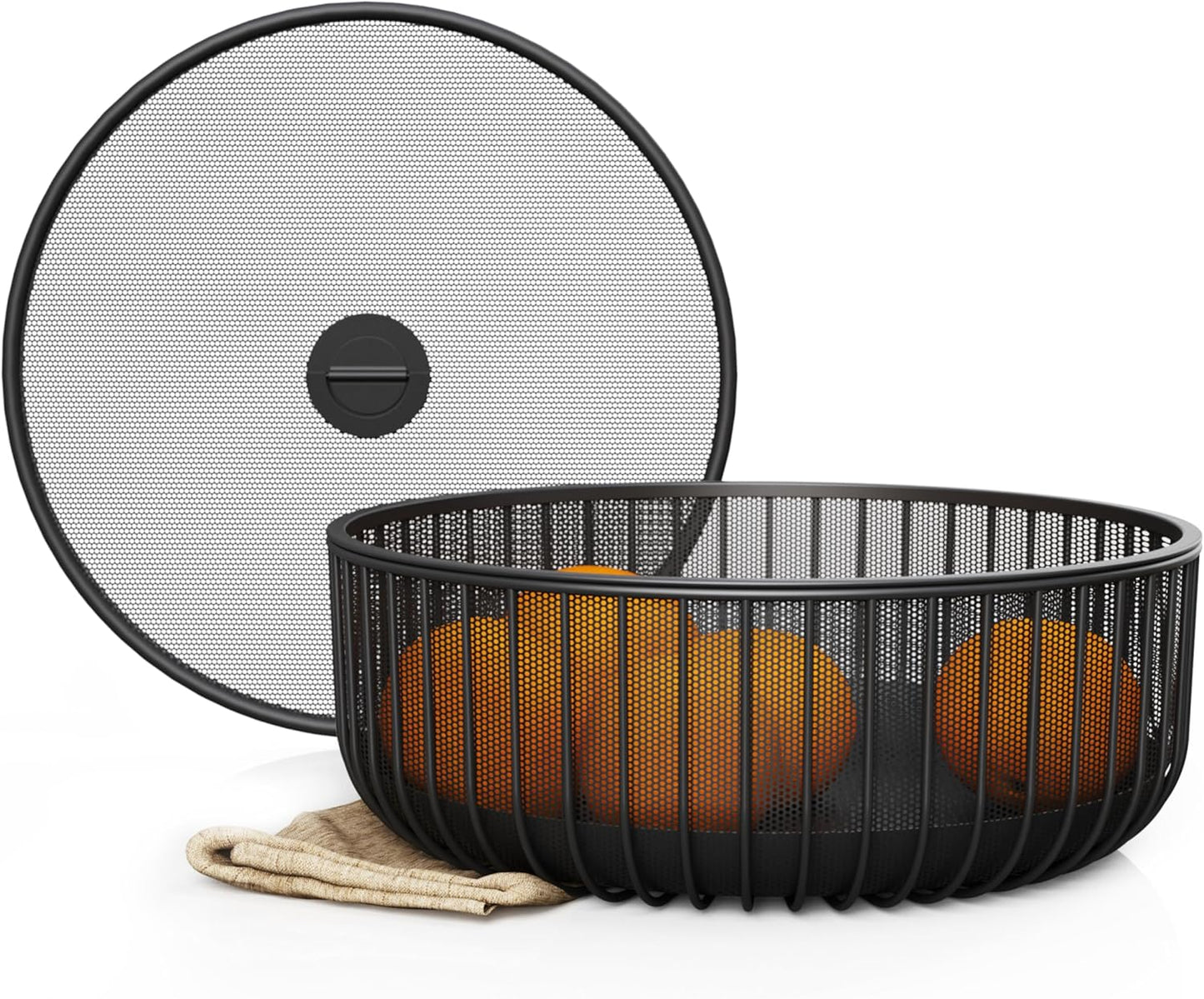 LIBKEN Black Fruit Basket with Wooden Lid – Multi-Purpose Storage Bowl