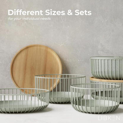 LIBKEN Black Fruit Basket with Wooden Lid – Multi-Purpose Storage Bowl